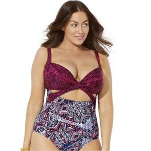 NWT Swimsuits for All Women’s Cutout Underwire One Piece Swimsuit